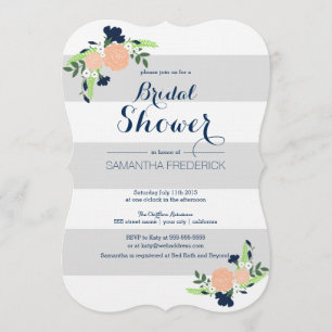 Floral en rayas grises - Invitación a la ducha nup