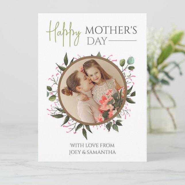 Floral escritura moderna foto feliz Día de la madr (Anverso de pie)