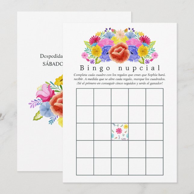 Floral Español Fiesta Bridal Shower Bingo (Anverso / Reverso)