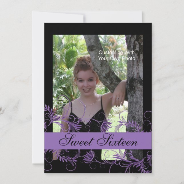 Floral Essence Dulce Dieciséis Invitaciones / Púrp (Anverso)
