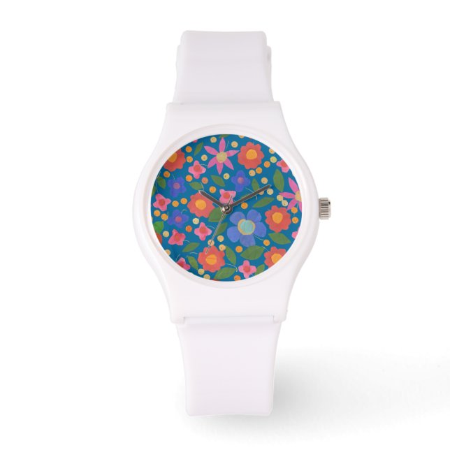 Floral estilo arte folclórico sobre reloj de pulse (Anverso)