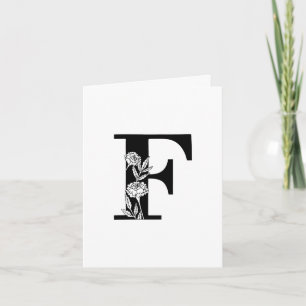 Floral F Monograma En Tarjeta De Nota Blanca
