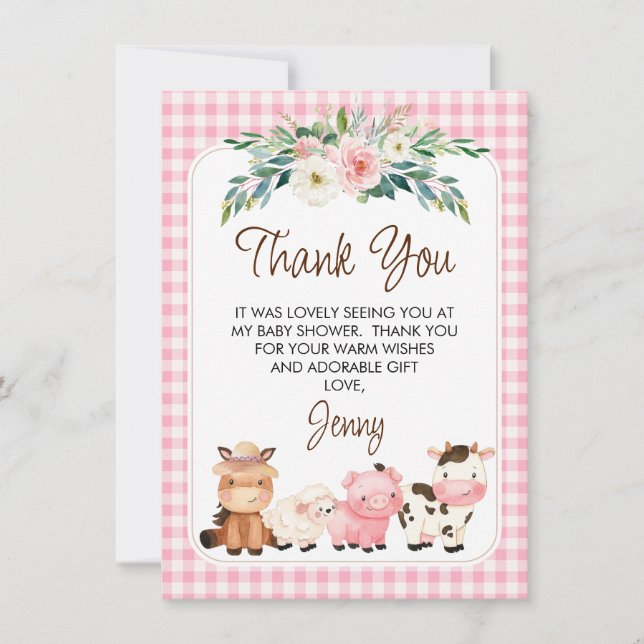 Floral Farm Animals Tarjeta de agradecimiento de B (Anverso)