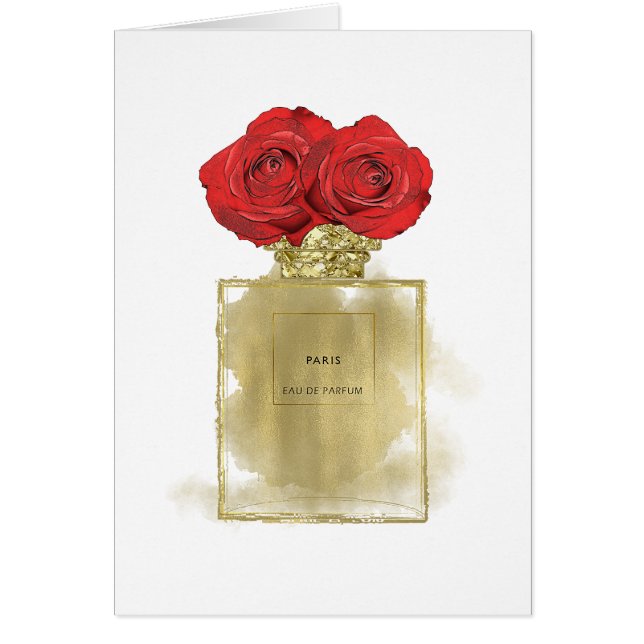 Floral Fashion Perfume Bottle Red Roses Gold Glam (Frente)