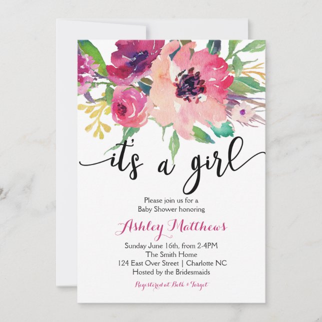 Floral feathers Floral Baby Shower Invitación (Anverso)
