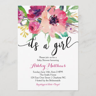 Floral feathers Floral Baby Shower Invitación
