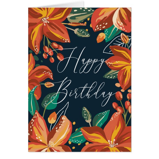 Floral Feliz cumpleaños. Flores marinas rojas. Ami (Frente)