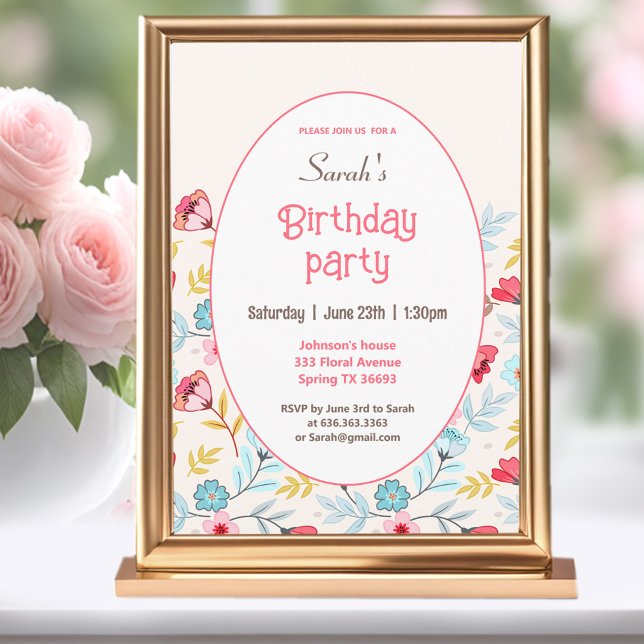Floral Feminine Colorful Invitación de cumpleaños  (Floral Feminine Colorful 30th Birthday Invitation)