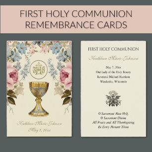 Floral First Holy Communia Remembernación Card
