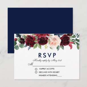 Floral Floral Azul Borgoña Boda RSVP B