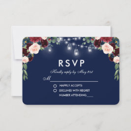 Floral Floral Azul Borgoña Jars Wedding RSVP