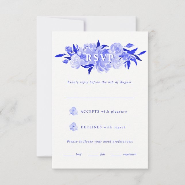 Floral floral azul y blanca Mitzvah RSVP (Anverso)