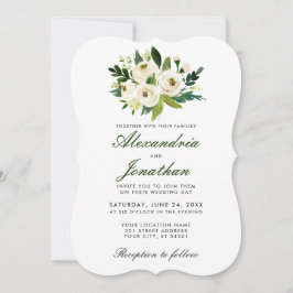 Floral Floral Blanco Invitación a la Boda Verde