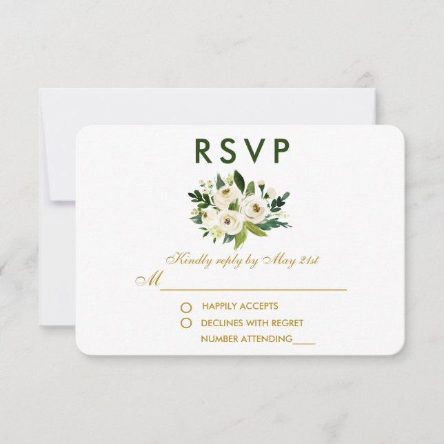 Floral Floral Boda blanca RSVP GG (Anverso)