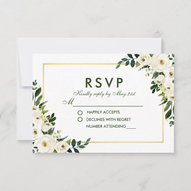 Floral Floral Boda Blanca Verde RSVP GS (Anverso)