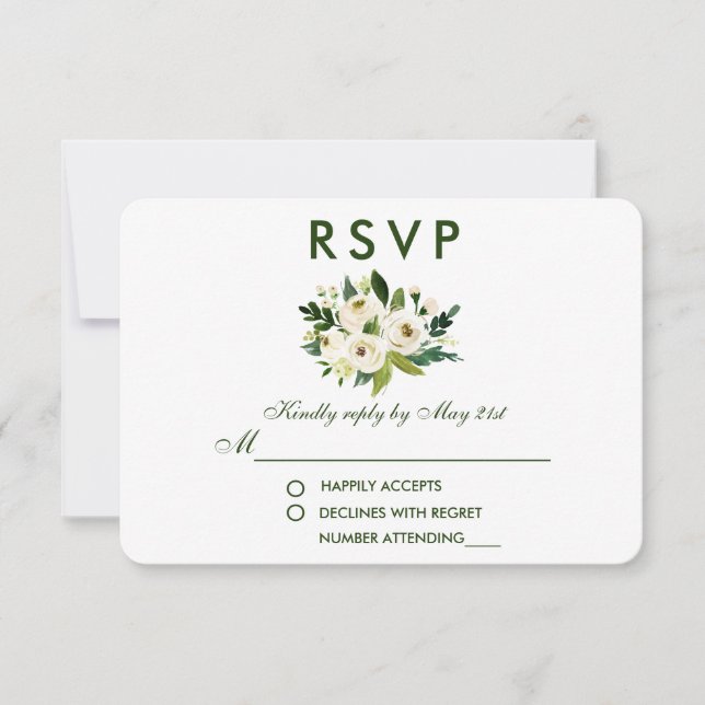 Floral Floral Boda Blanca Verde RSVP GS (Anverso)