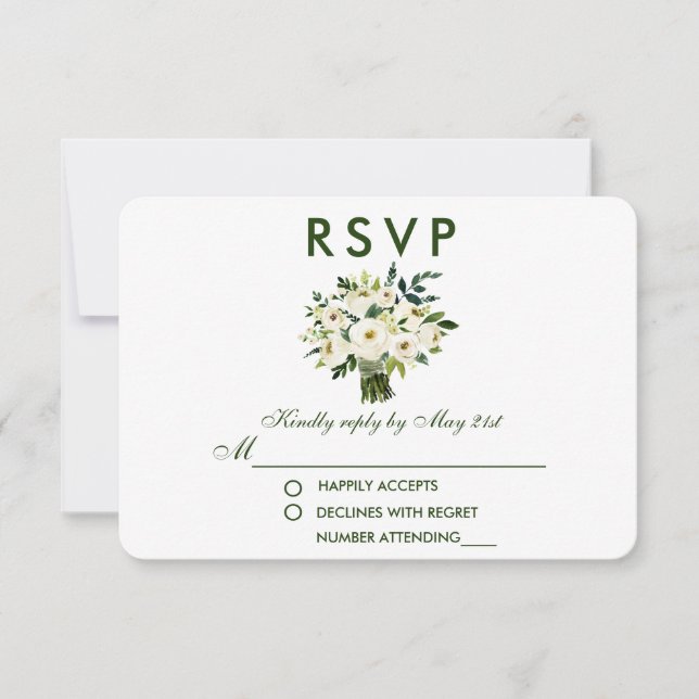 Floral Floral Verde Boda blanca RSVP (Anverso)