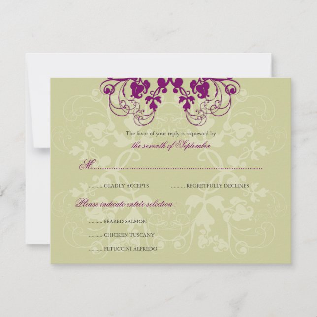 Floral Flourish Plum Purple (R) Boda Tarjeta RSVP (Anverso)