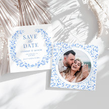 Floral folclórica azul Guardar la invitación de la