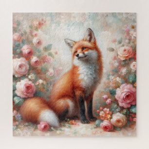 Floral Fox Whimsy - Fox roja en el rompecabezas de