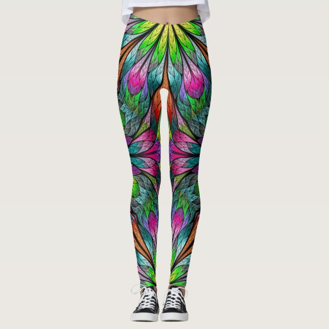 Floral Fractal Pop Fashion Leggings (Anverso)