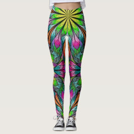 Floral Fractal Pop Fashion Leggings
