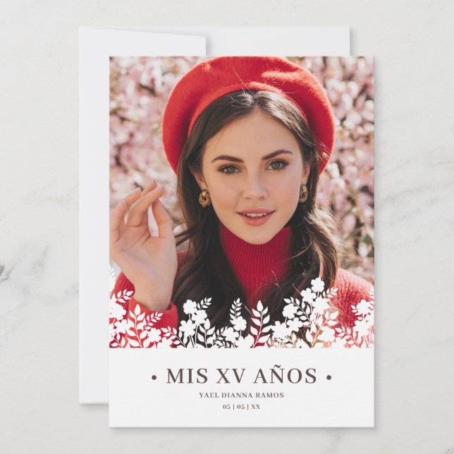 Floral Frame Elegant Spanish Photo Quinceañera (Anverso)