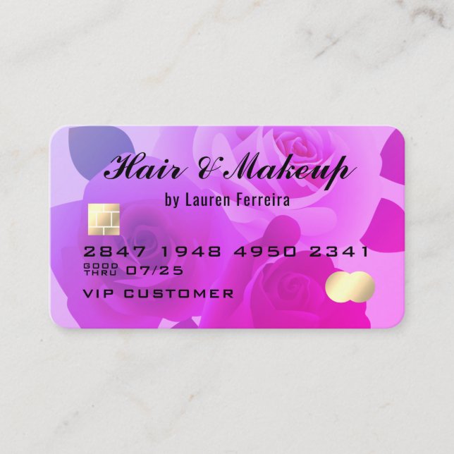 Floral Fuchsia Elegante Purple Faux Tarjeta de cré (Anverso)