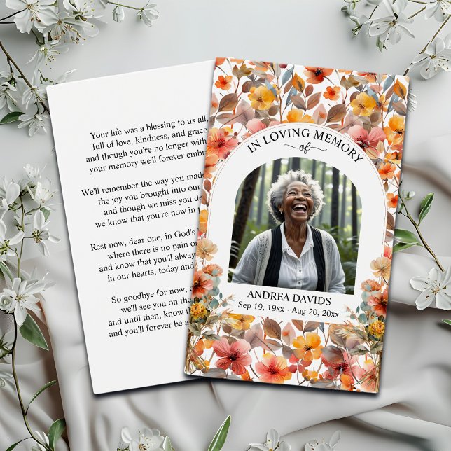 Floral Funeral Memorial Photo Prayer Card (Subido por el creador)