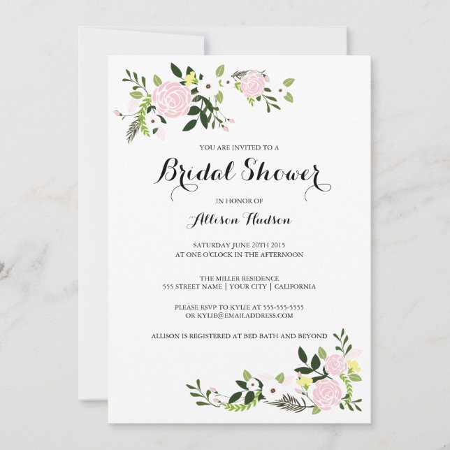 Floral Garden Bridal Shower Invitación - blanco (Anverso)