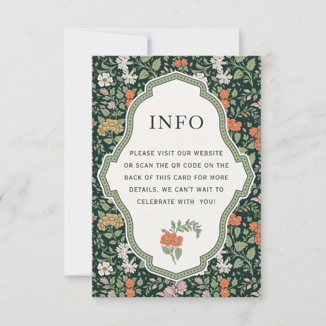 Floral Garden Wedding Info Tarjeta de gabinete de  (Anverso)