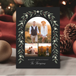 Floral Garland arquea 3 foto tarjeta de Navidades 
