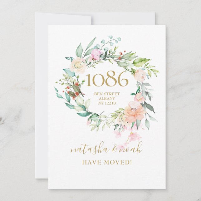 Floral Garland Nueva Invitación de dirección de ca (Anverso)