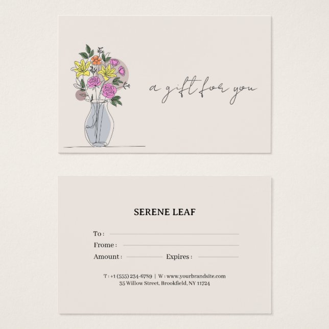 Floral Gift Certificate Card for Small Businesses (Anverso y reverso)