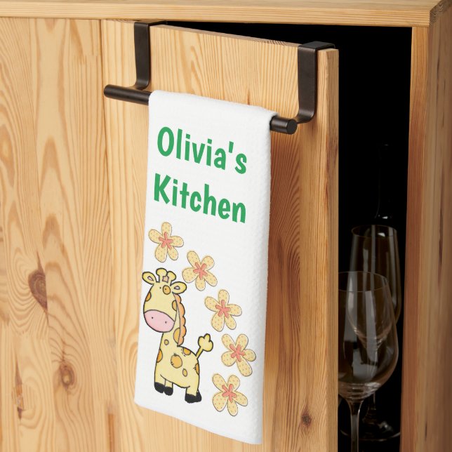 Floral Giraffe Kitchen Toalla de Mano (Pliegue de tercios)