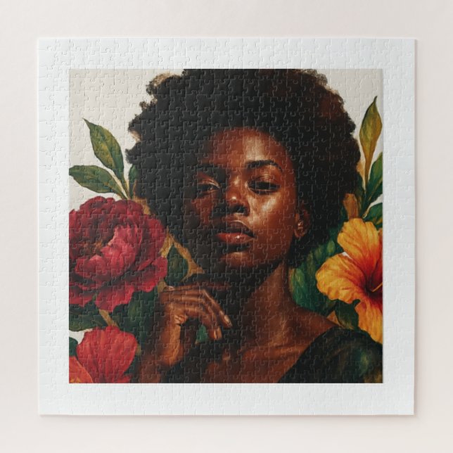 Floral Goddess Afrocentric Portrait Jigsaw Puzzle (Vertical)