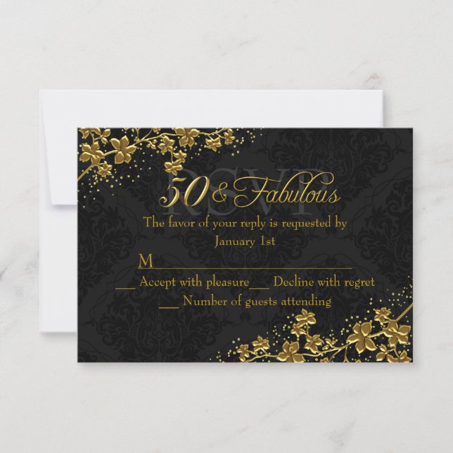 Floral Gold 50 y fabuloso cumpleaños RSVP (Anverso)