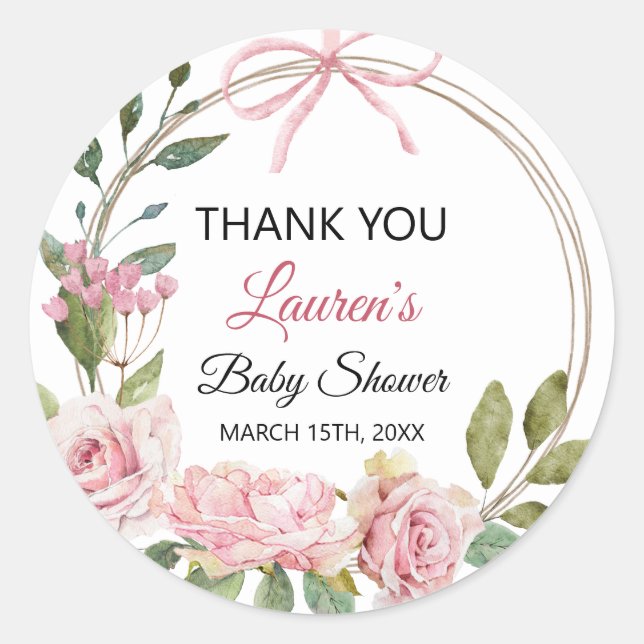 Floral Gracias Pegatina de Baby Shower (Anverso)
