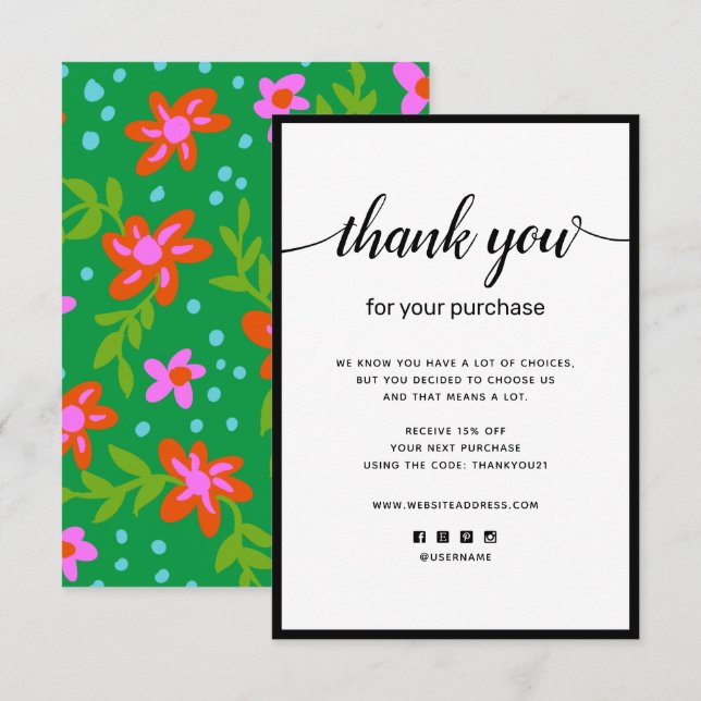 Floral Gracias por tu tarjeta de nota de compra (Anverso / Reverso)