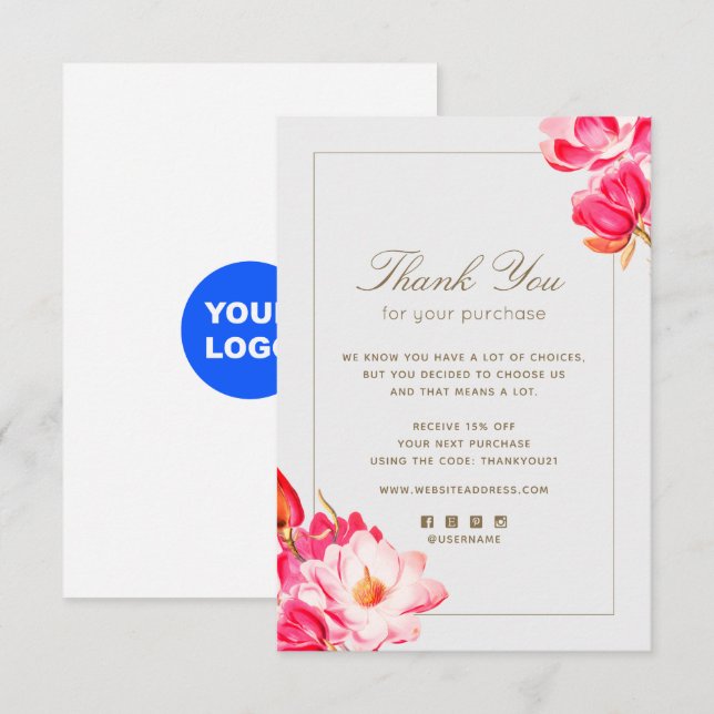 Floral Gracias por tu tarjeta de nota de compra (Anverso / Reverso)