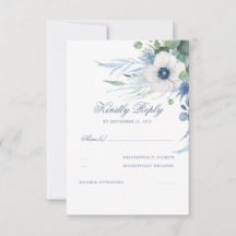 Floral Greenery Dusty Blue Wedding RSVP