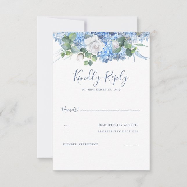 Floral Greenery Dusty Blue Wedding RSVP (Anverso)
