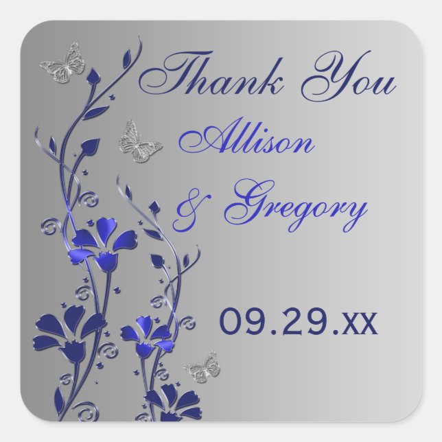 Floral gris azul plateado con Pegatina de mariposa (Anverso)