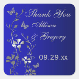 Floral gris azul plateado con Pegatina de mariposa