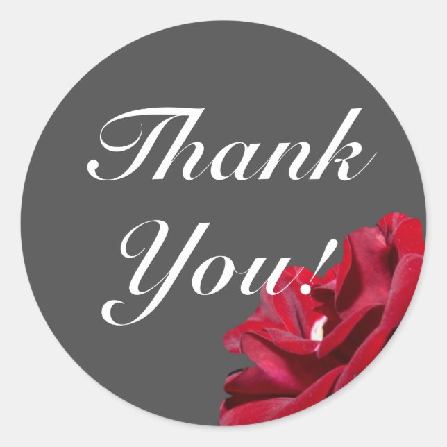 Floral gris rojo borgoña Gracias Pegatina redonda (Anverso)