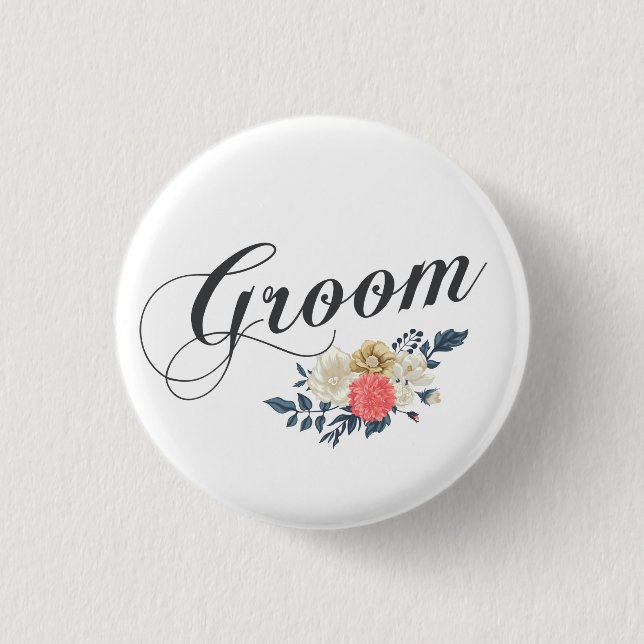 Floral Groom simple y elegante | Botón Pin (Anverso)