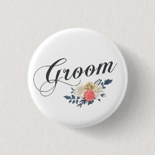 Floral Groom simple y elegante   Botón Pin