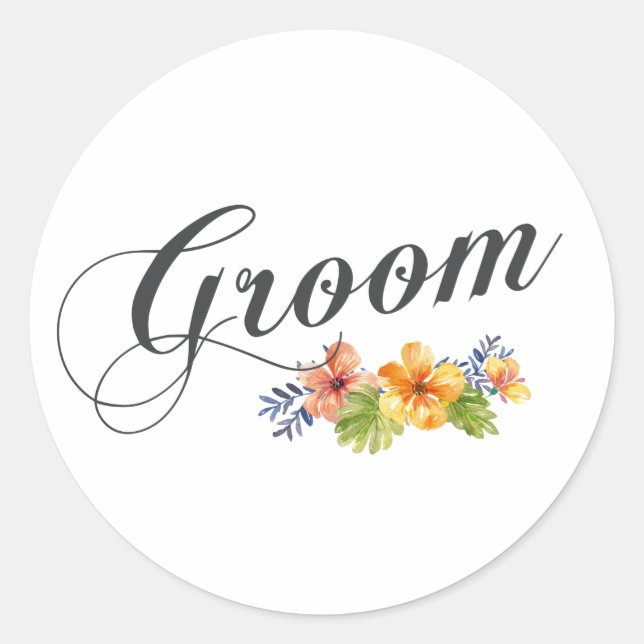 Floral Groom simple y elegante | Sello Pegatina (Anverso)