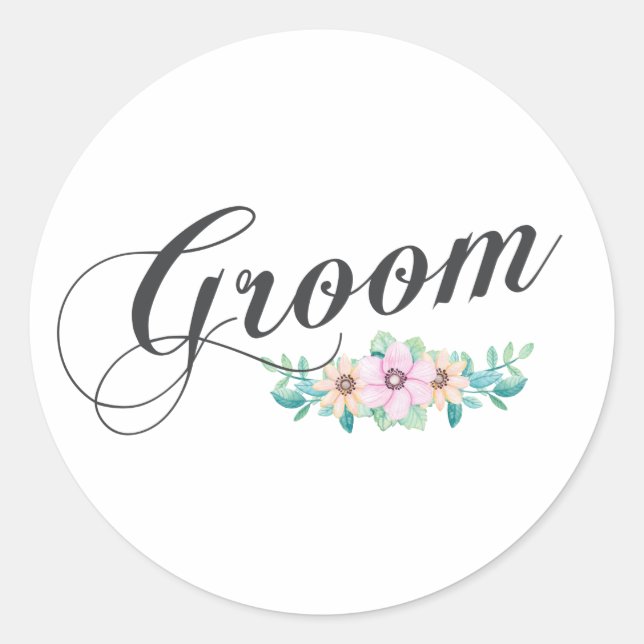 Floral Groom simple y elegante | Sello Pegatina (Anverso)