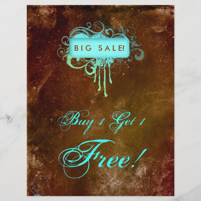 Floral Grunge Flyer Salon Spa Blue Brown (Frente)